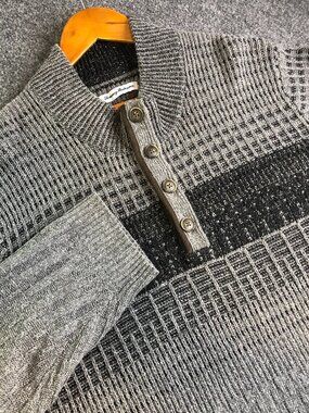 Tommy Bahama Sweater Mens XL Grey Merino Wool Silk Blend Henley Pullover